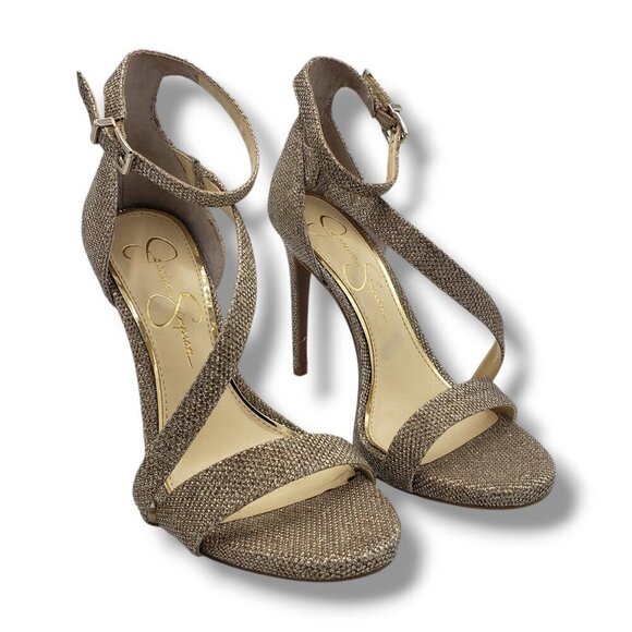 Jessica Simpson Rayli 2 Sandal Womens 7 Gold Ankle Strap High Heel Strappy - Picture 2 of 9